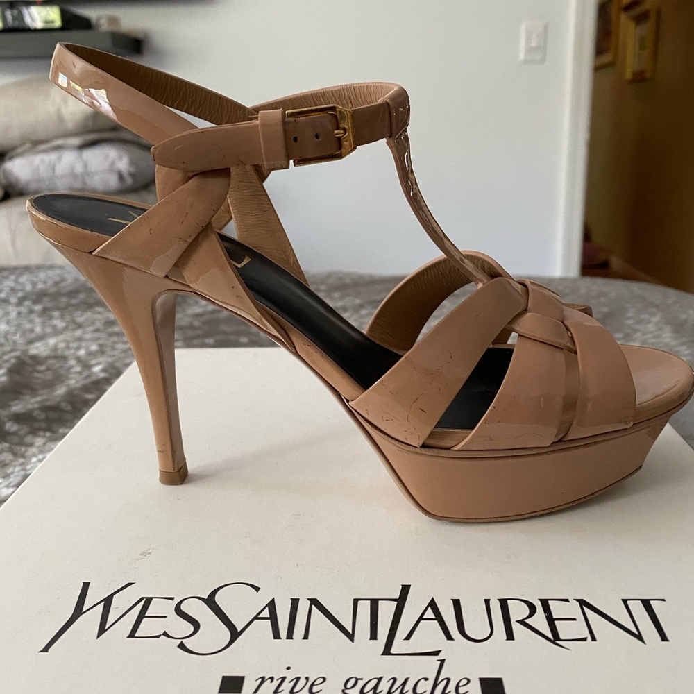 YSL Nude Patent Sandals